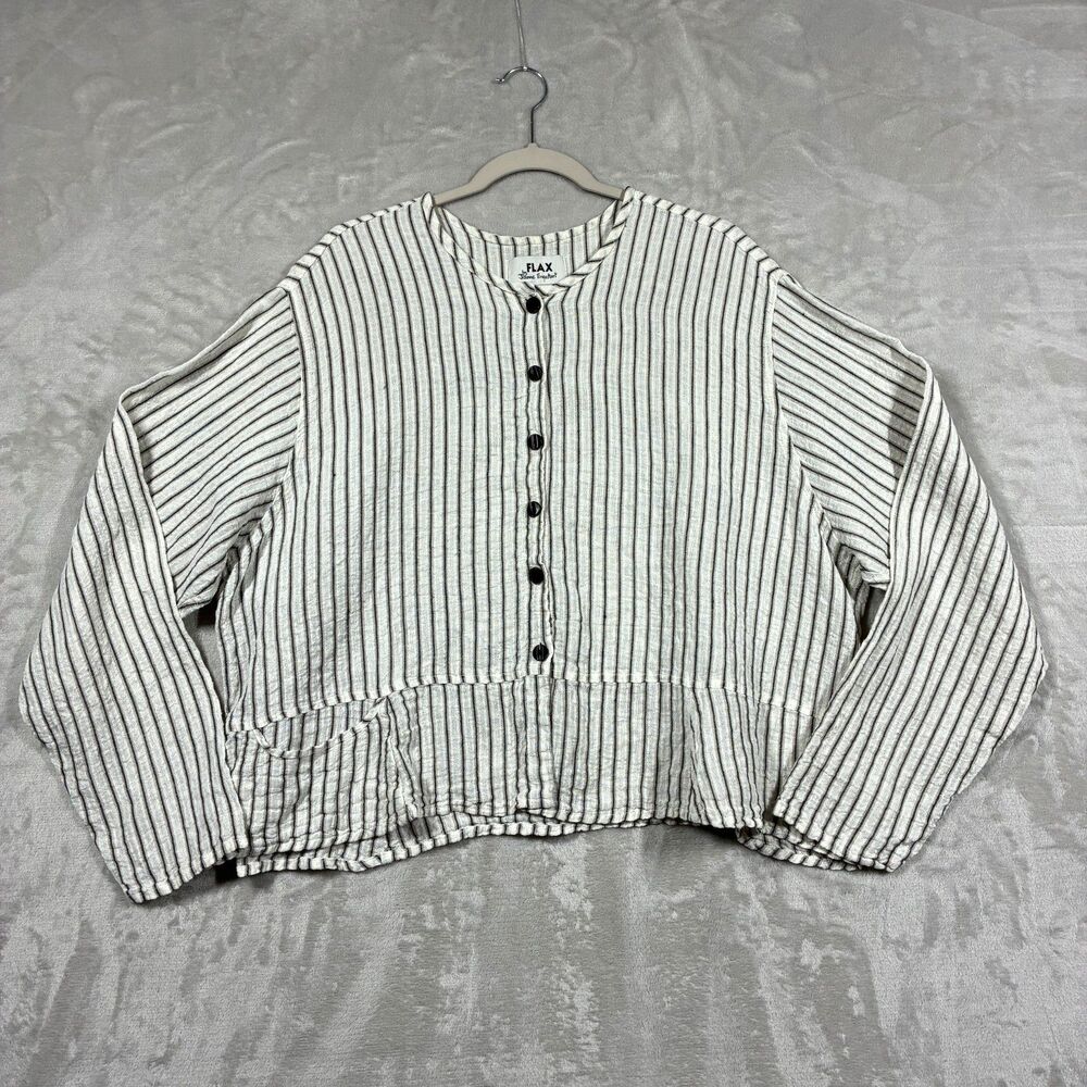FLAX Jeanne Engelhart Linen Striped Top Jacket L Large XL 1X Pockets